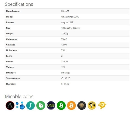 마이크로브트 위하트셰미네르 M21s 56t BTC Asic 광부 75 DB (데시벨) P21